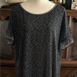 Max Studio Navy and White Dotted Blouse